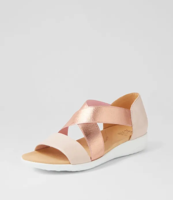 Women ZIERA Umato W Dusty Pink Rose Gold Leather Elastic Sandals