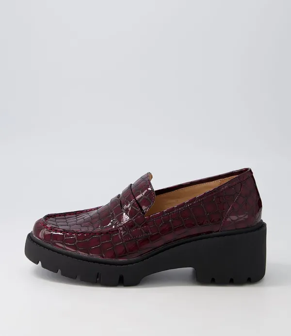 Women DJANGO & JULIETTE Unice Shiraz Black Patent Croc Leather Heels