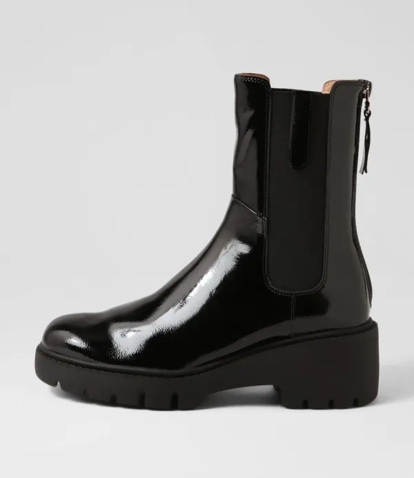 Women DJANGO & JULIETTE Unita Black Patent Leather Chelsea Boots