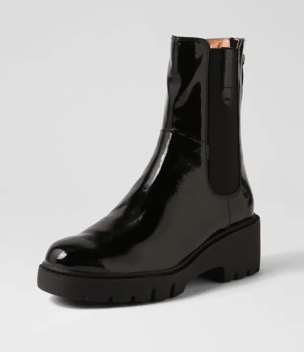 Women DJANGO & JULIETTE Unita Black Patent Leather Chelsea Boots
