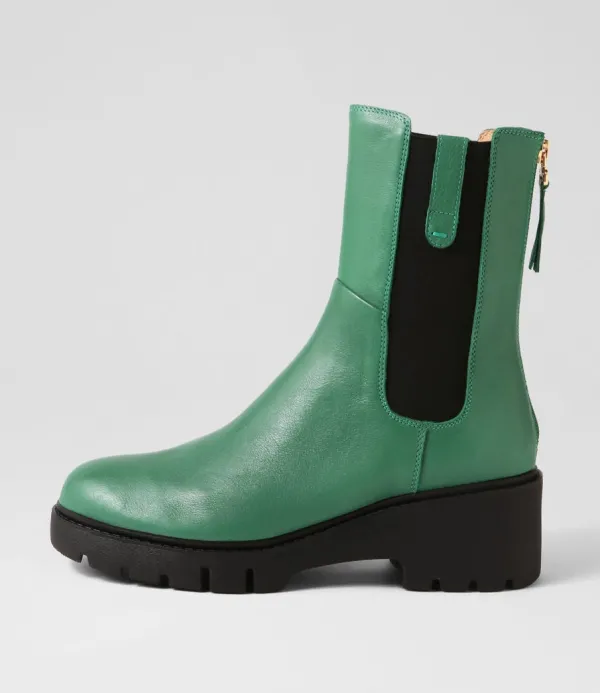 Women DJANGO & JULIETTE Unita Emerald Black Leather Chelsea Boots