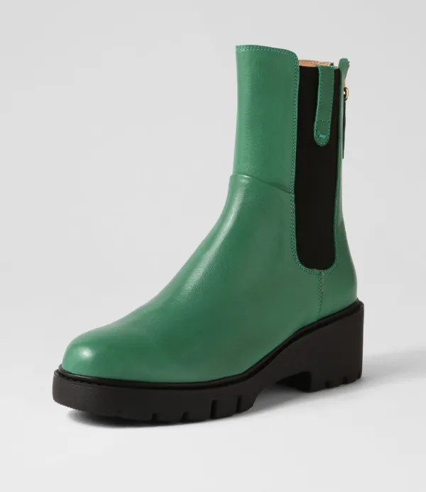 Women DJANGO & JULIETTE Unita Emerald Black Leather Chelsea Boots
