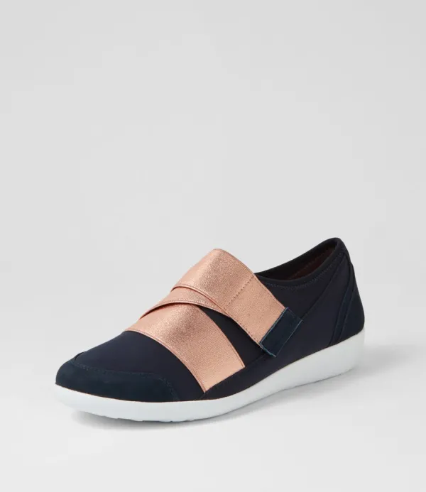 Women ZIERA Urban Ff Navy Rose Gold Neoprene Sneakers