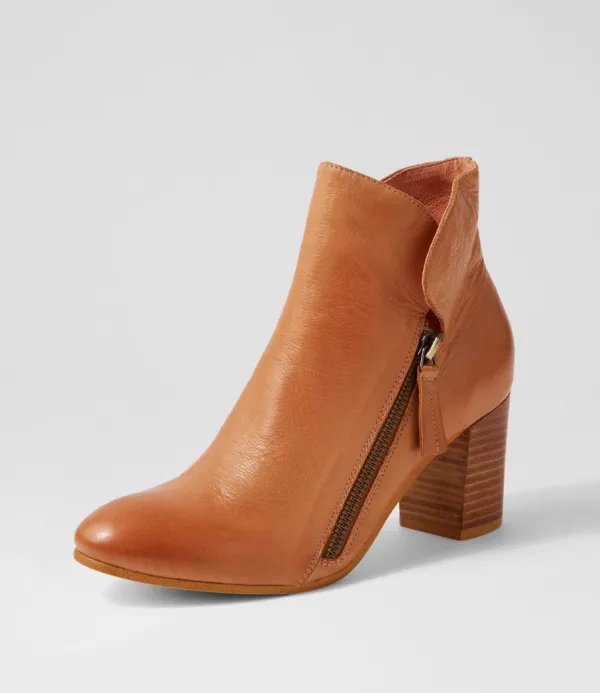 Women TOP END Uriah Dark Tan Leather Ankle Boots