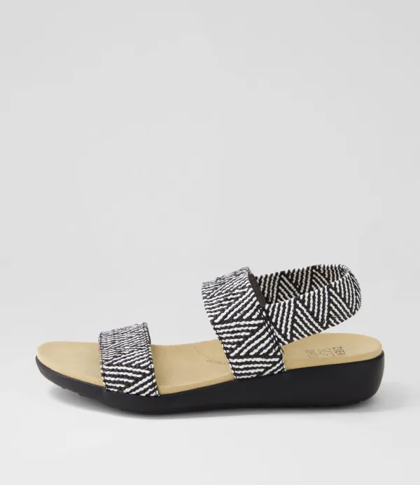 Women ZIERA Usaid W Black Beige Woven Elastic Sandals