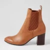 Women TOP END Usset Cognac Choc Elastic Leather Ankle Boots