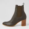 Women TOP END Usset Olive Elastic Leather Ankle Boots