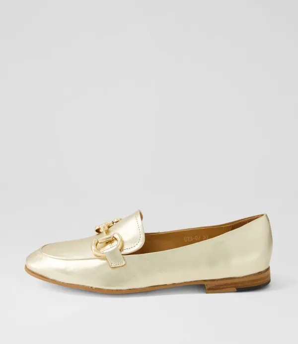 Women DJANGO & JULIETTE Uta Pale Gold Leather Loafers