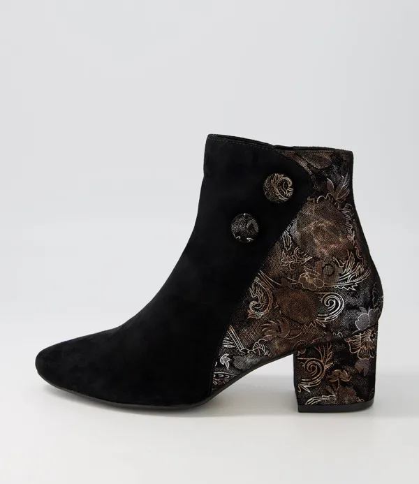 Women ZIERA Veyda Xw Black Bronze Paisely Ankle Boots