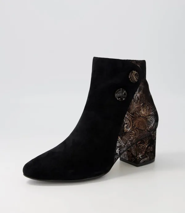 Women ZIERA Veyda Xw Black Bronze Paisely Ankle Boots