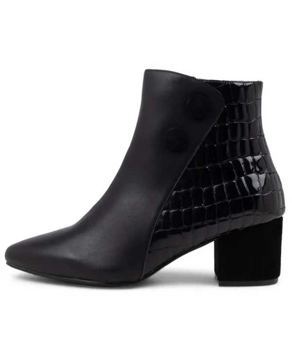 Women ZIERA Veyda Xw Black Leather Ankle Boots
