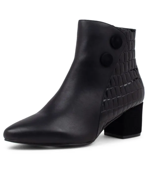 Women ZIERA Veyda Xw Black Leather Ankle Boots