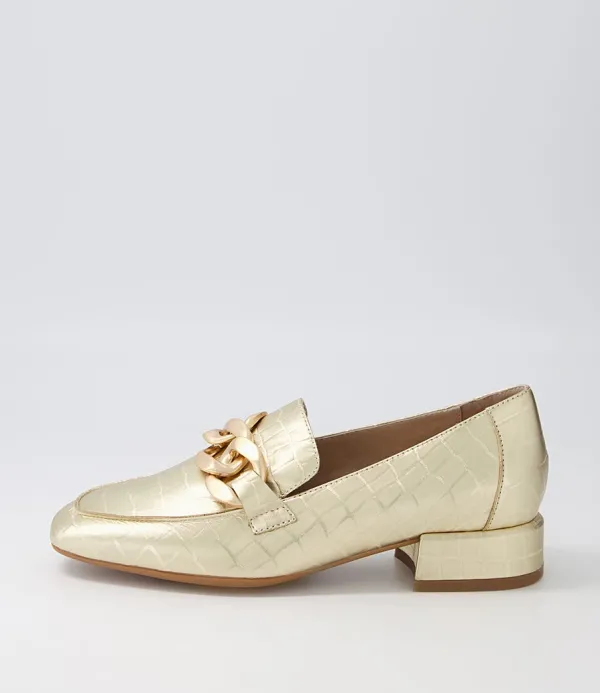 Women DJANGO & JULIETTE Vivandy Gold Croc Leather Heels