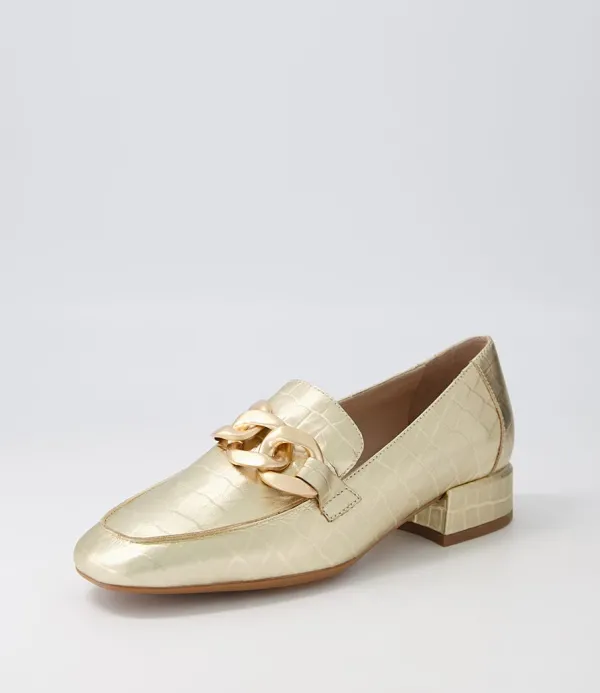 Women DJANGO & JULIETTE Vivandy Gold Croc Leather Heels