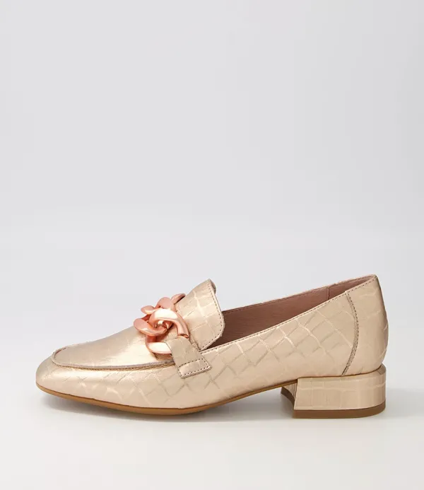 Women DJANGO & JULIETTE Vivandy Rose Gold Croc Leather Heels