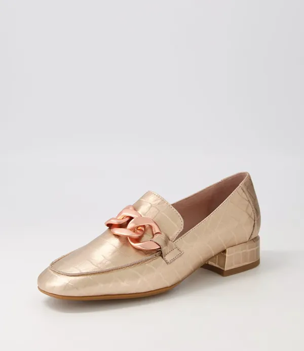 Women DJANGO & JULIETTE Vivandy Rose Gold Croc Leather Heels