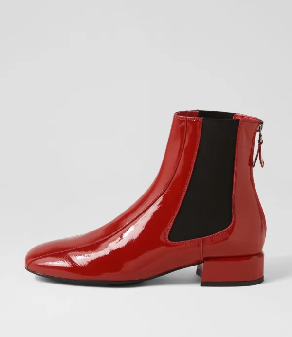 Women DJANGO & JULIETTE Voria Dark Red Patent Elastic Ankle Boots