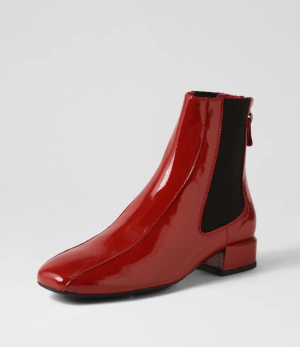 Women DJANGO & JULIETTE Voria Dark Red Patent Elastic Ankle Boots