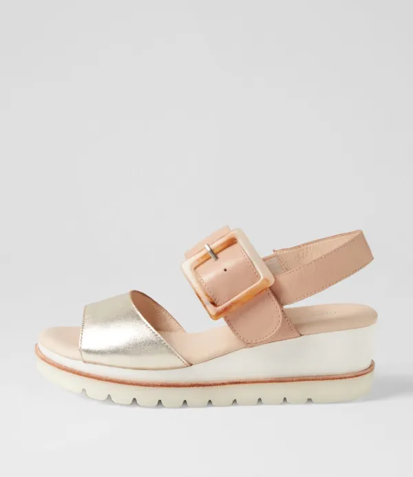 Women DJANGO & JULIETTE Wacie Pale Gold Dark Nude Leather Sandals