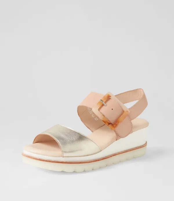 Women DJANGO & JULIETTE Wacie Pale Gold Dark Nude Leather Sandals