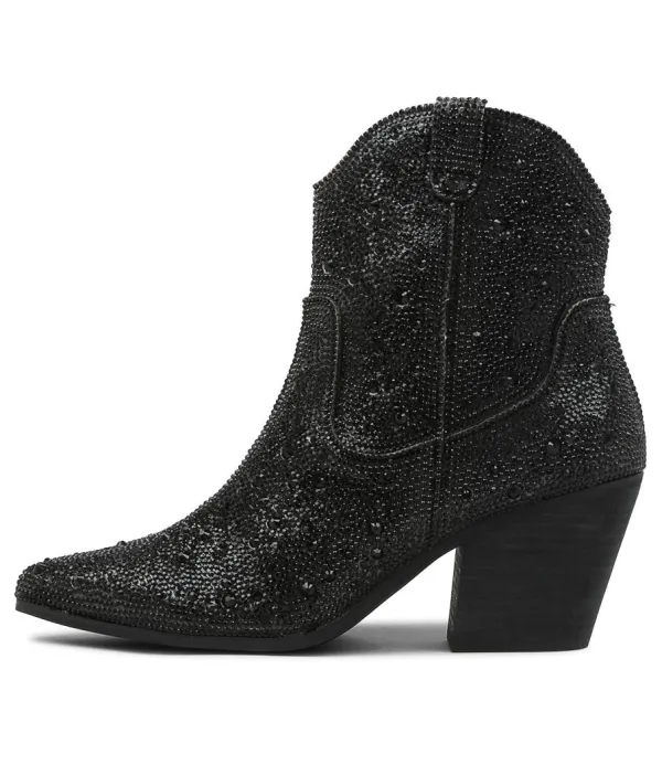 Women DJANGO & JULIETTE Wagon Black Jewel Fabric Ankle Boots Bh