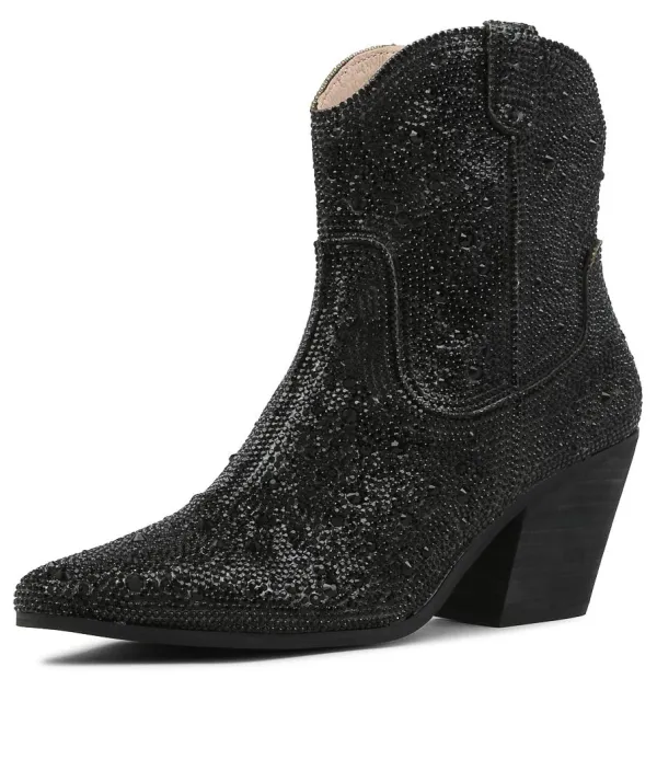 Women DJANGO & JULIETTE Wagon Black Jewel Fabric Ankle Boots Bh