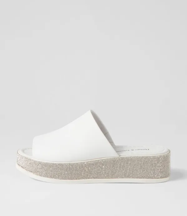 Women DJANGO & JULIETTE Waidest White Leather Slides