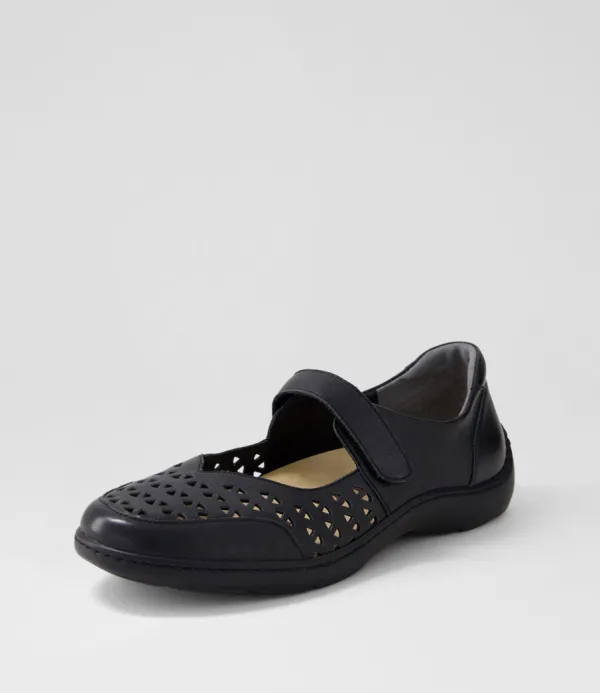 Women ZIERA Wardela Xf Black Leather Flat Shoes