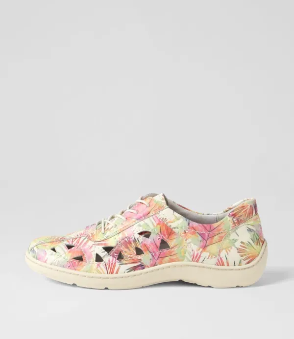 Women ZIERA Watkin Xf Multi Palms Beige Leather Sneakers