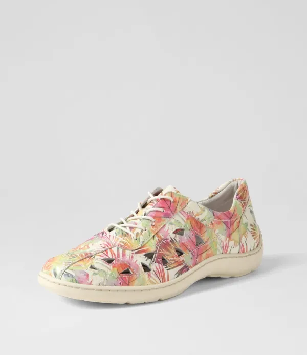 Women ZIERA Watkin Xf Multi Palms Beige Leather Sneakers