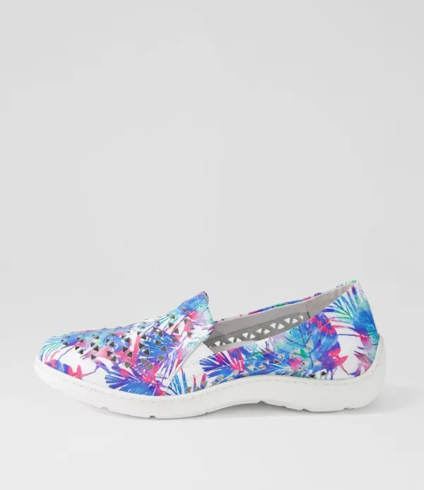 Women ZIERA Wavada Xf Blue Palms White Leather Loafers