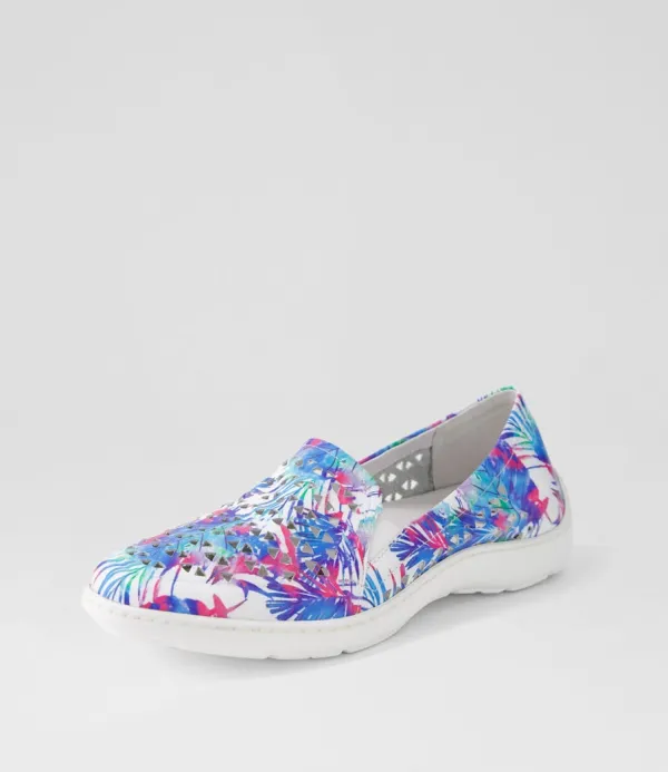 Women ZIERA Wavada Xf Blue Palms White Leather Loafers