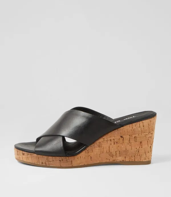 Women TOP END Wevie Black Leather Sandals