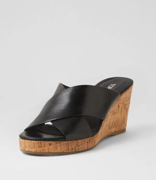 Women TOP END Wevie Black Leather Sandals