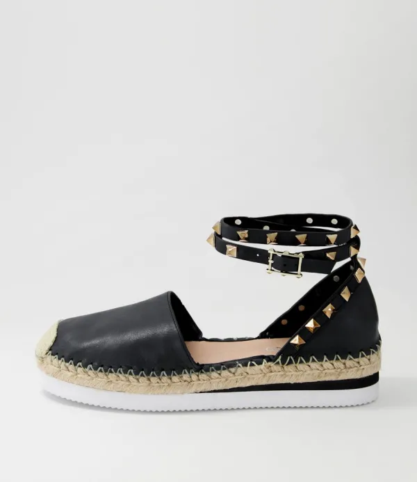 Women TOP END Wiela Black Leather Espadrilles