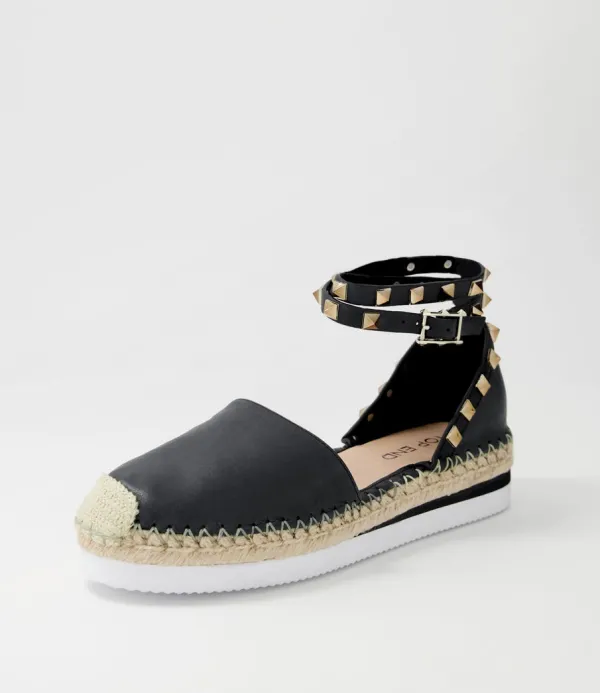 Women TOP END Wiela Black Leather Espadrilles