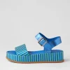 Women DJANGO & JULIETTE Wilburt Blue Emerald Stripe Leather Sandals