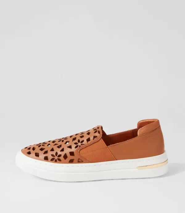 Women DJANGO & JULIETTE Willett Dark Tan White Leather Elastic Sneakers