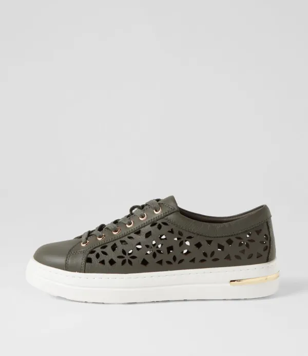 Women DJANGO & JULIETTE Wim Olive White Leather Sneakers