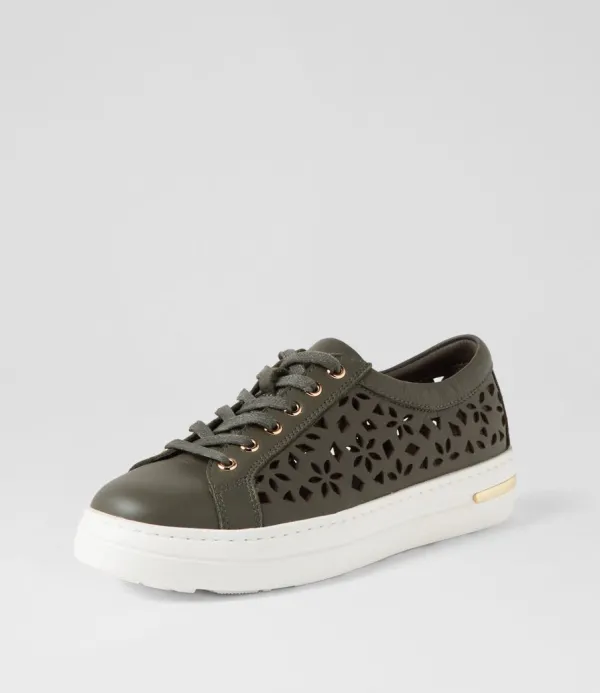 Women DJANGO & JULIETTE Wim Olive White Leather Sneakers