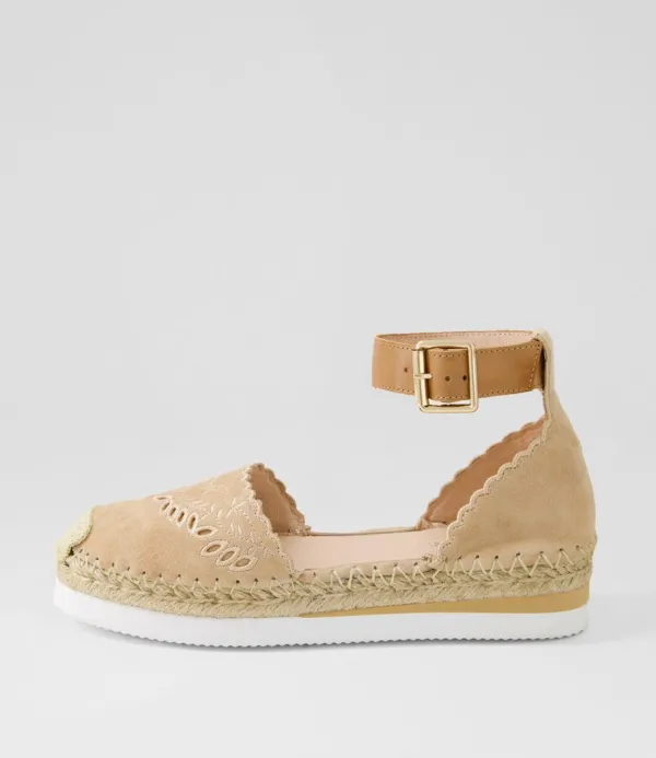 Women TOP END Witteny Latte Tan Suede Leather Espadrilles