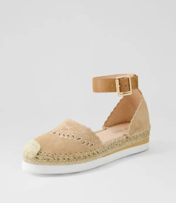 Women TOP END Witteny Latte Tan Suede Leather Espadrilles