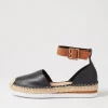 Women TOP END Wolver Black Tan Leather Espadrilles