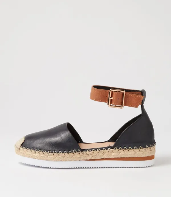 Women TOP END Wolver Black Tan Leather Espadrilles