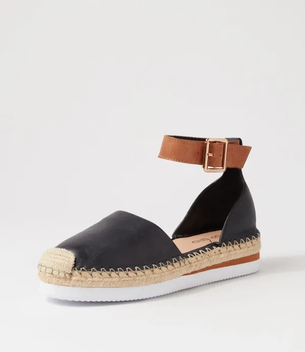 Women TOP END Wolver Black Tan Leather Espadrilles
