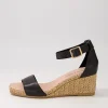 Women DJANGO & JULIETTE Woolysa Black Tan Leather Syn Raffia Sandals