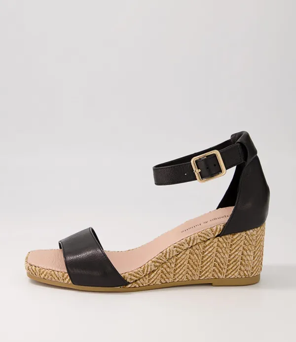 Women DJANGO & JULIETTE Woolysa Black Tan Leather Syn Raffia Sandals
