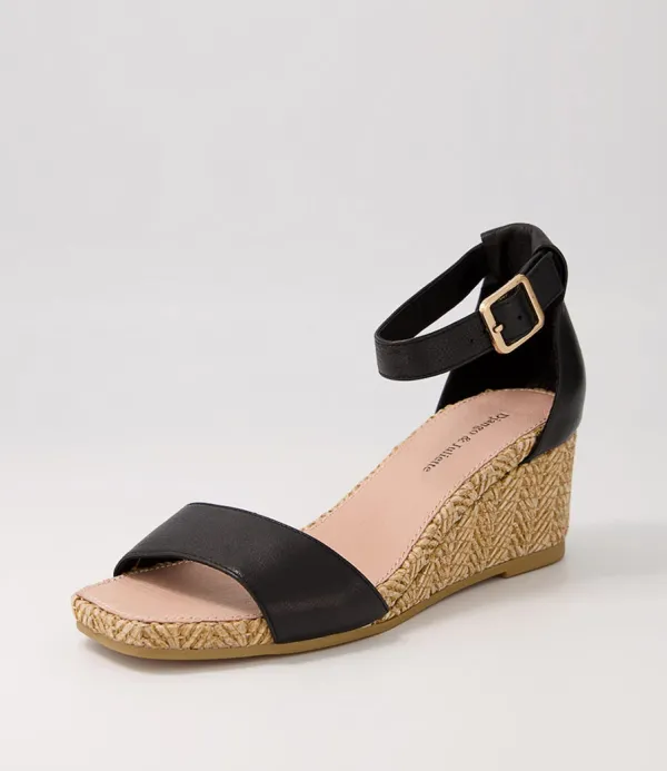 Women DJANGO & JULIETTE Woolysa Black Tan Leather Syn Raffia Sandals