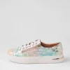 Women DJANGO & JULIETTE Wovi Pink Croc Print White Leather Sneakers