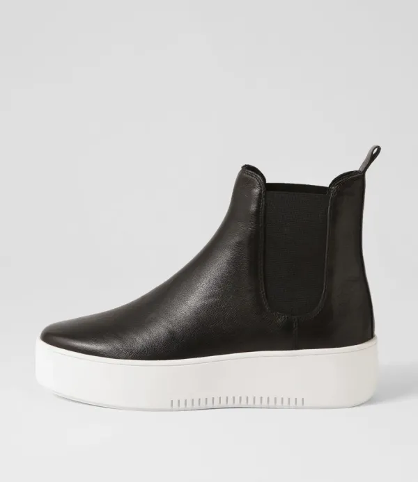 Women DJANGO & JULIETTE Wylder Black White Leather Elastic Chelsea Boots